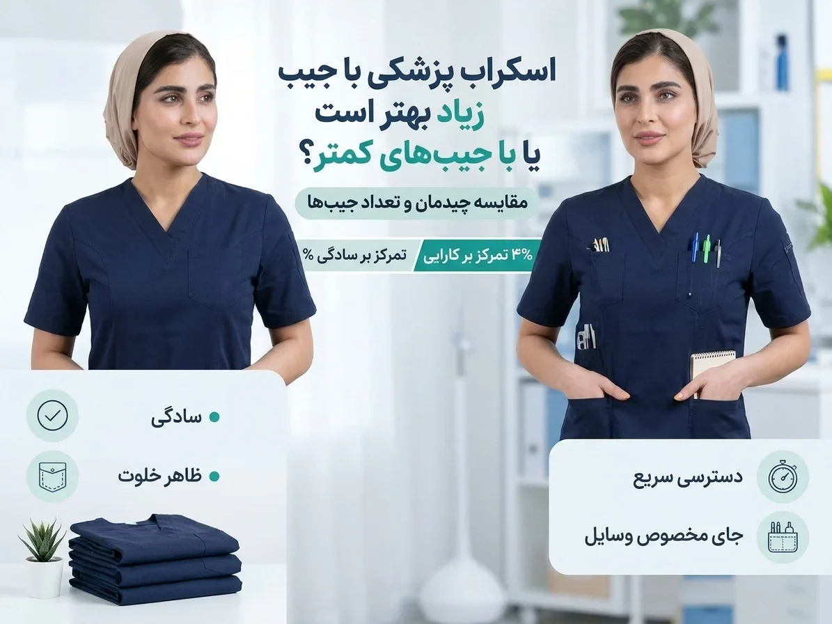 مقایسه چیدمان جیبهای کاربردی اسکراب پزشکی